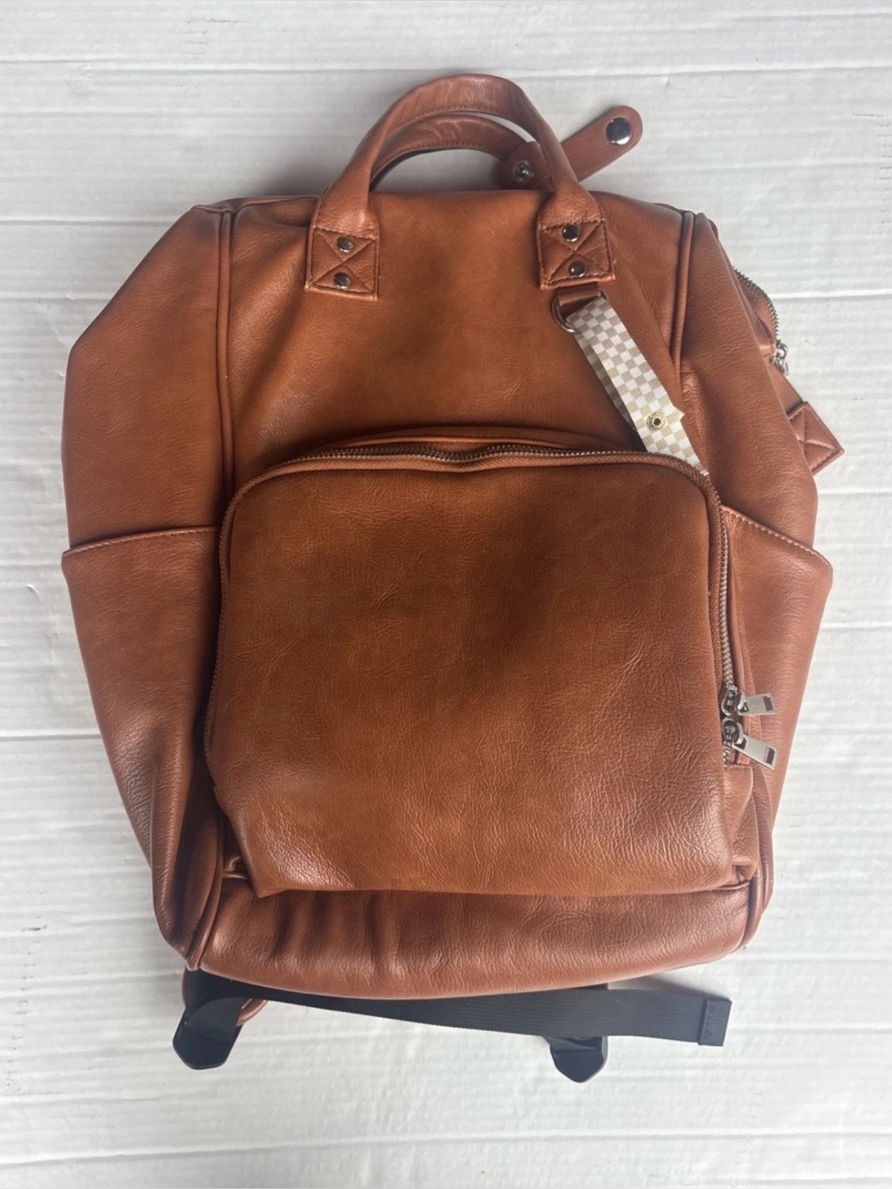 The Upper La Madison Tan Leather diaper Backpack with Front Pocket - Stylish